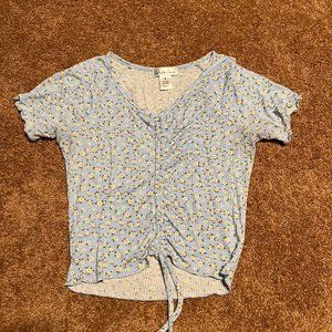White Fawn Light Blue Daisy Crop Top
